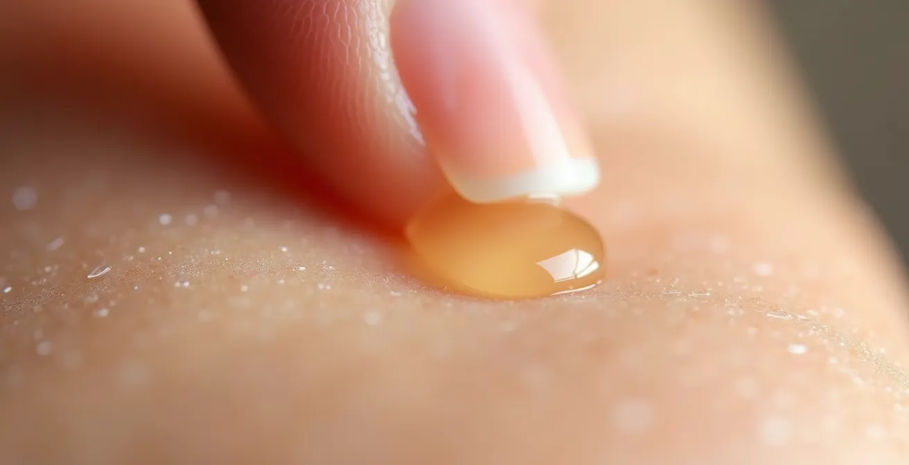 Absorption progressive de sérums en couches sur la peau, montrant la texture changer.