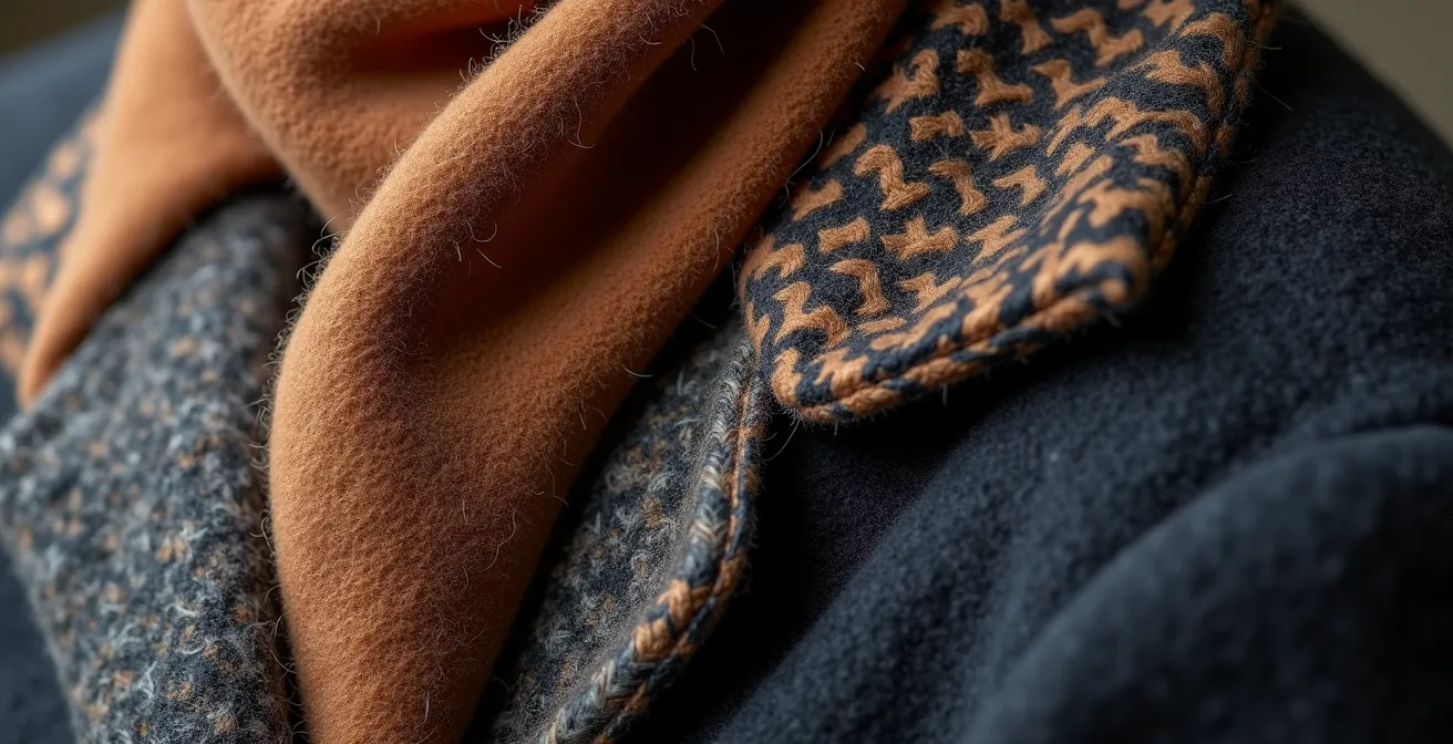 Composition minimaliste de manteau avec écharpe luxueuse et gants en cuir