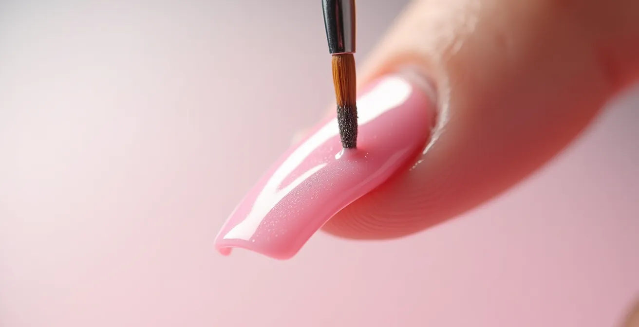 Application précise de base coat sur un ongle avec technique professionnelle