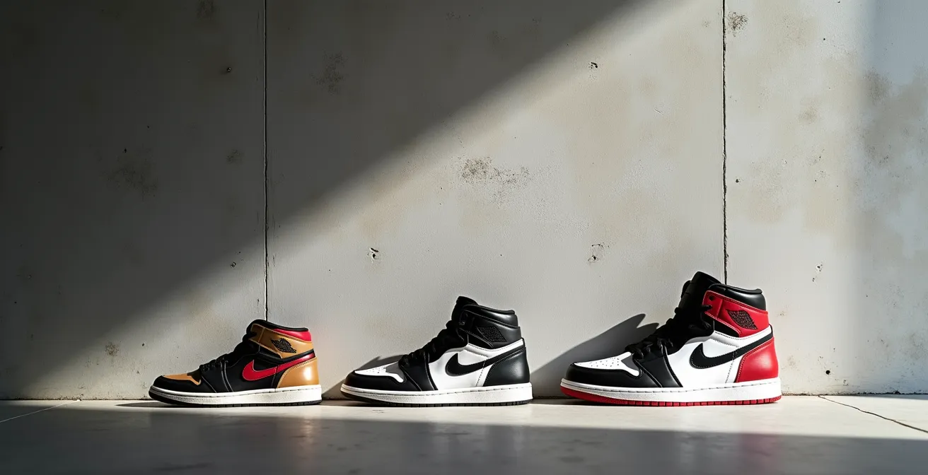 Trois silhouettes Jordan alignées montrant les différences de hauteur