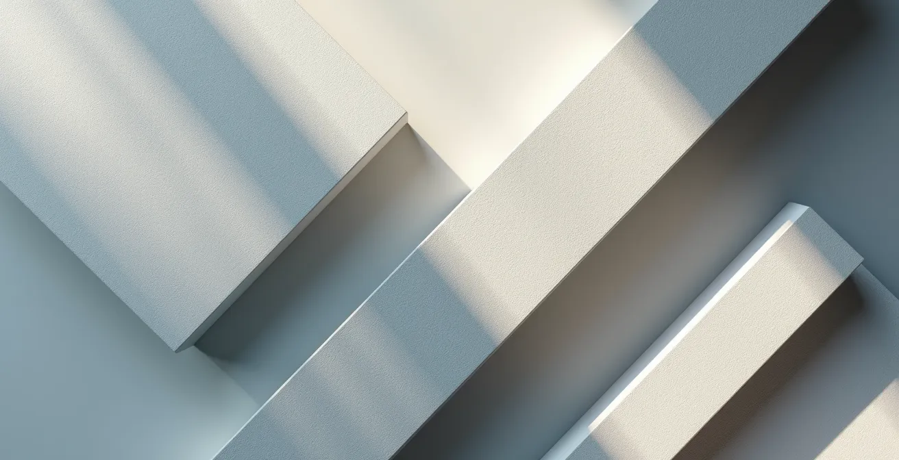 Composition symbolique représentant la durabilité et la technologie des tissus sportswear modernes avec des formes géométriques.