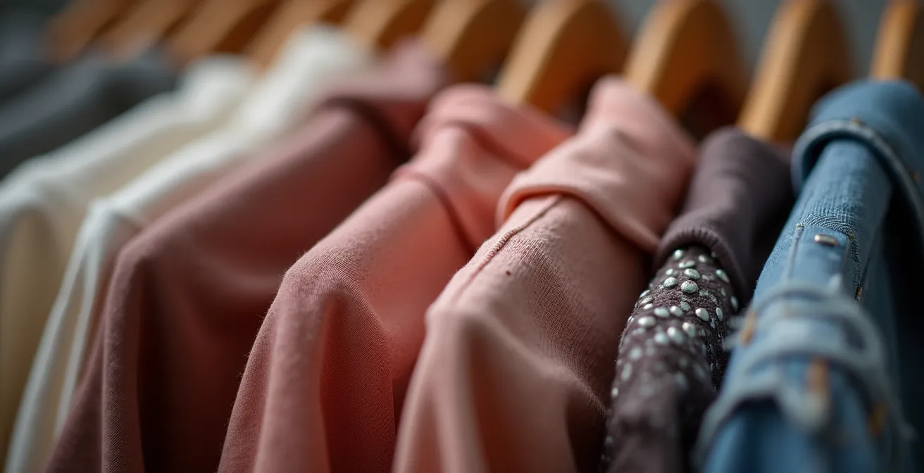 Gros plan sur une main féminine palpant délicatement un tissu de qualité dans un magasin