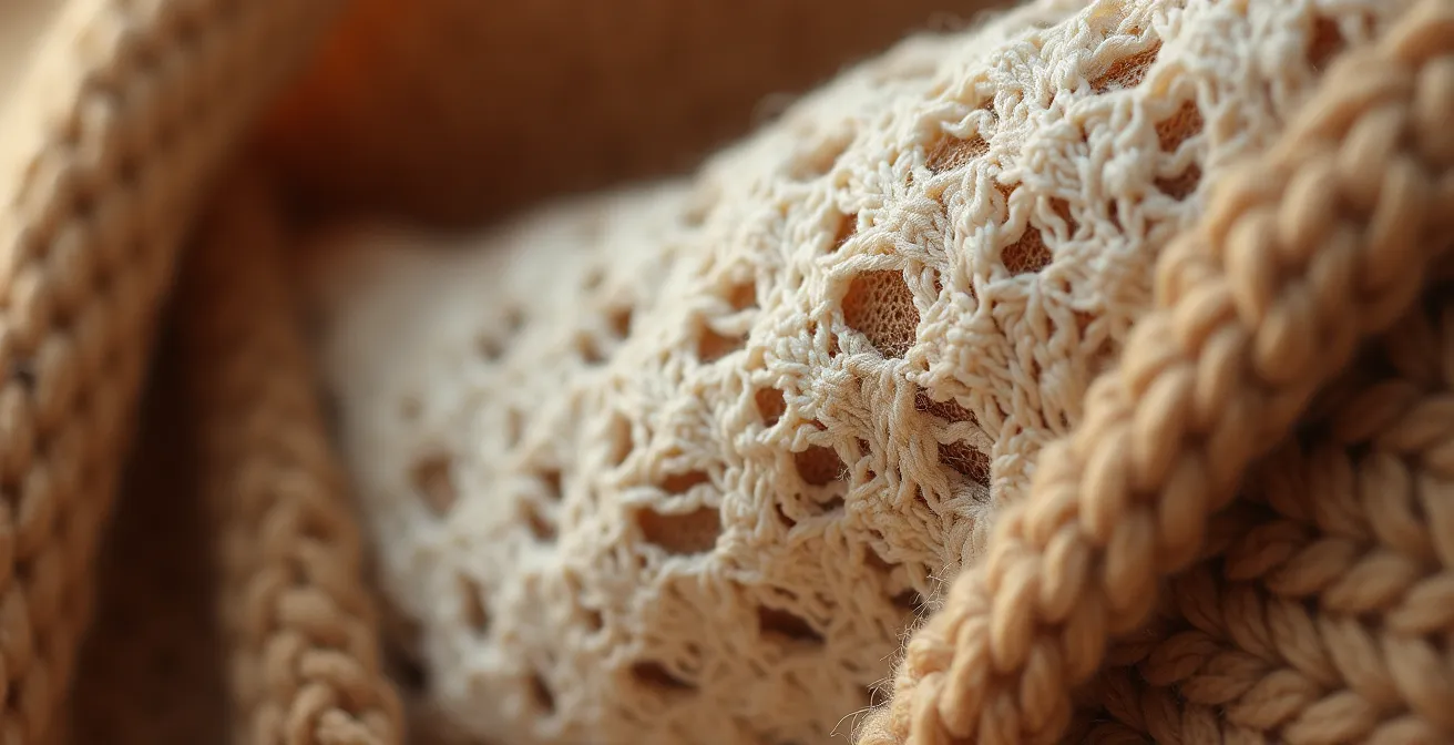 Détail de superposition dentelle et tricot épais dans un style bohème