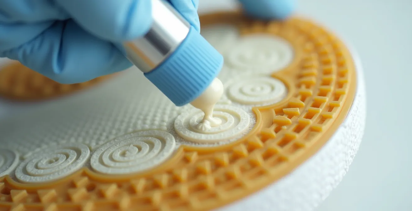 Vue macro d'une semelle de sneaker avec traitement sole brightener en cours