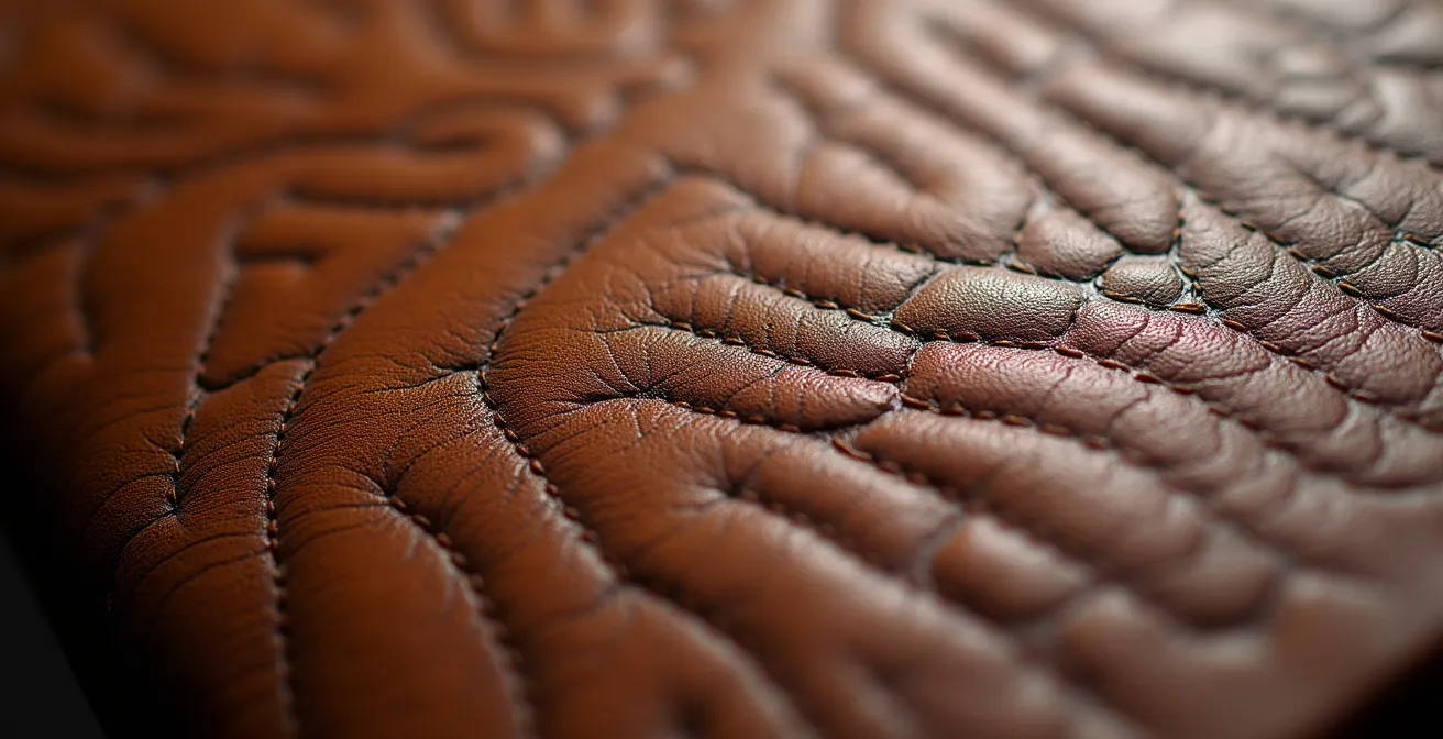 Détail macro de cuir pleine fleur montrant la texture naturelle